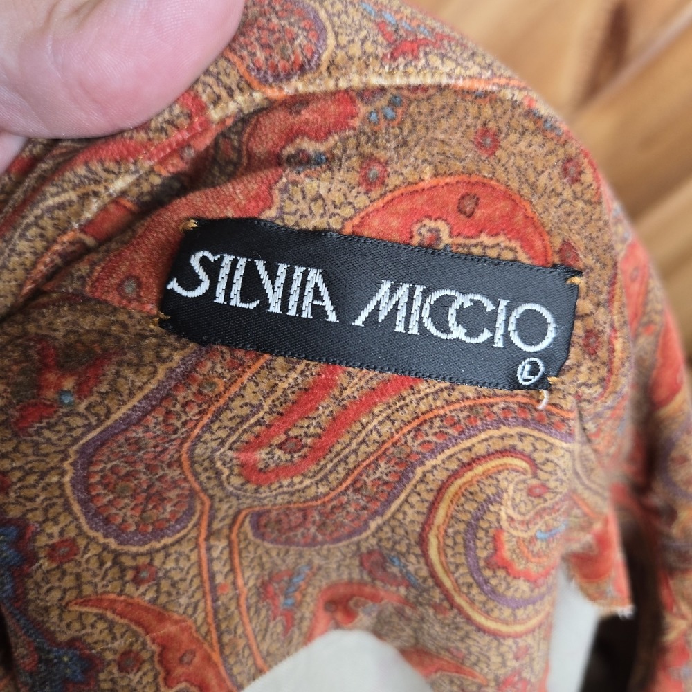 Vtg Silvia Miccio Paisley‎ Light Weight Double Breasted Jacket Belt Sz Large - Picture 7 of 8